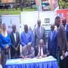 The representatives of PSFU and the Buganda Kingdom signing  a memorandum of understanding at the Bulange, Mengo